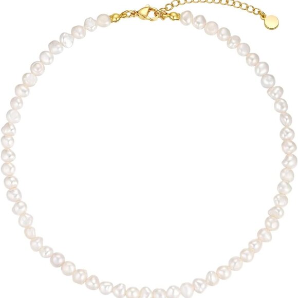 Jewelry - Natural Freshwater Baroque Pearl Necklace 14K Gold Plated Dainty Choker Necklace